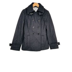 Calvin Klein Women Wool Blend Double‎ Breasted Peacoat Dark Gray Size 6
